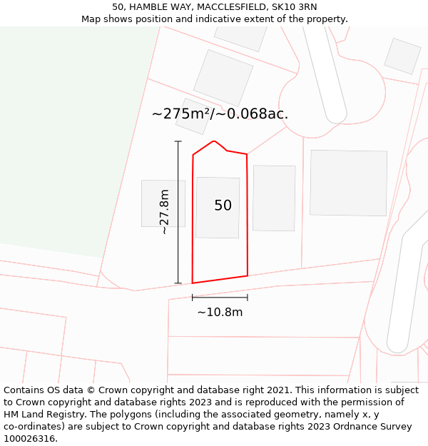 50, HAMBLE WAY, MACCLESFIELD, SK10 3RN: Plot and title map