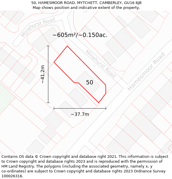 50, HAMESMOOR ROAD, MYTCHETT, CAMBERLEY, GU16 6JB: Plot and title map