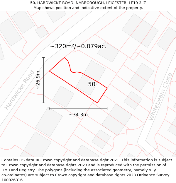 50, HARDWICKE ROAD, NARBOROUGH, LEICESTER, LE19 3LZ: Plot and title map