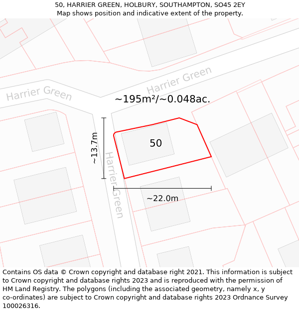 50, HARRIER GREEN, HOLBURY, SOUTHAMPTON, SO45 2EY: Plot and title map