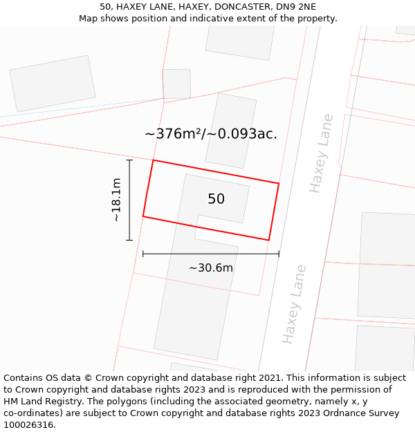 50, HAXEY LANE, HAXEY, DONCASTER, DN9 2NE: Plot and title map