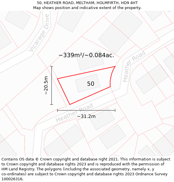 50, HEATHER ROAD, MELTHAM, HOLMFIRTH, HD9 4HT: Plot and title map