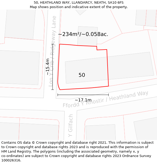 50, HEATHLAND WAY, LLANDARCY, NEATH, SA10 6FS: Plot and title map