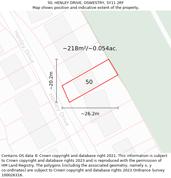 50, HENLEY DRIVE, OSWESTRY, SY11 2RF: Plot and title map