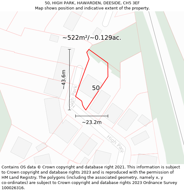 50, HIGH PARK, HAWARDEN, DEESIDE, CH5 3EF: Plot and title map