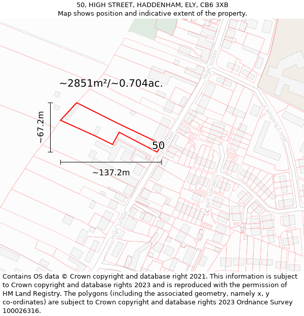 50, HIGH STREET, HADDENHAM, ELY, CB6 3XB: Plot and title map