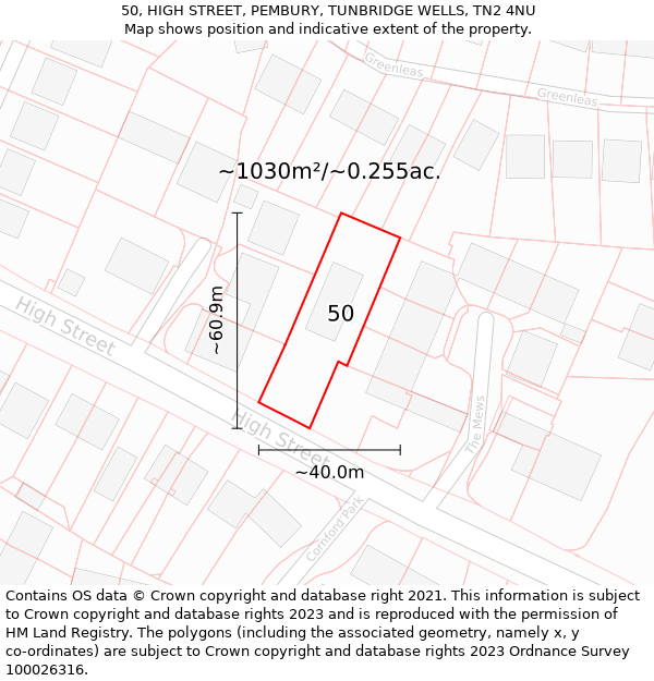 50, HIGH STREET, PEMBURY, TUNBRIDGE WELLS, TN2 4NU: Plot and title map