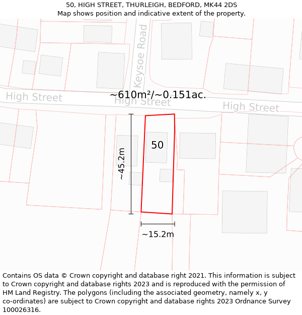 50, HIGH STREET, THURLEIGH, BEDFORD, MK44 2DS: Plot and title map