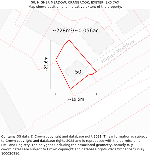 50, HIGHER MEADOW, CRANBROOK, EXETER, EX5 7AX: Plot and title map