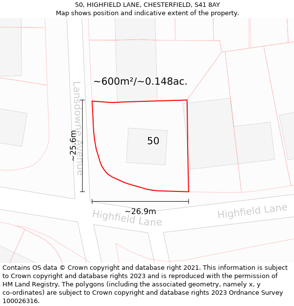 50, HIGHFIELD LANE, CHESTERFIELD, S41 8AY: Plot and title map