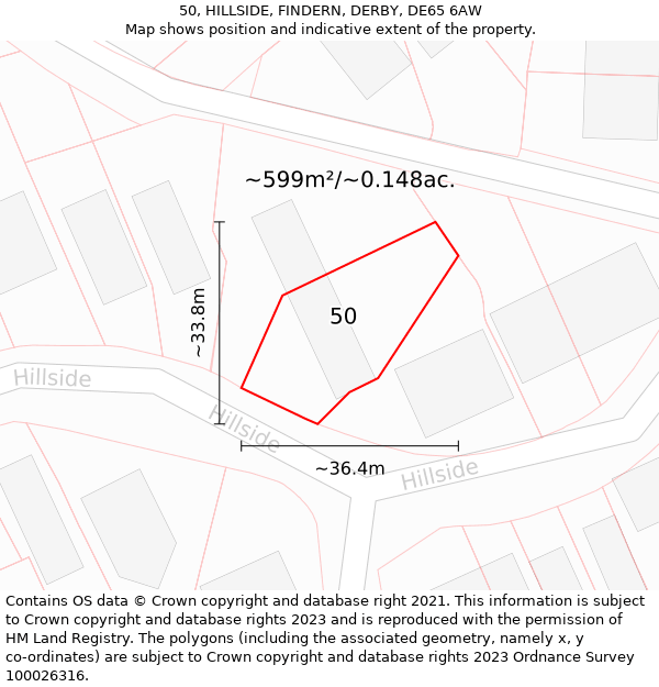 50, HILLSIDE, FINDERN, DERBY, DE65 6AW: Plot and title map