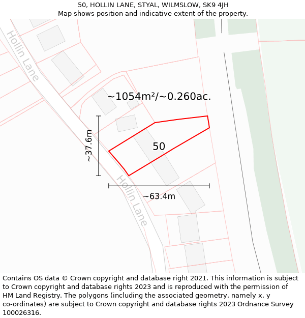 50, HOLLIN LANE, STYAL, WILMSLOW, SK9 4JH: Plot and title map