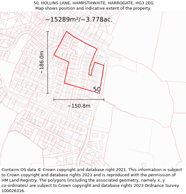 50, HOLLINS LANE, HAMPSTHWAITE, HARROGATE, HG3 2EG: Plot and title map