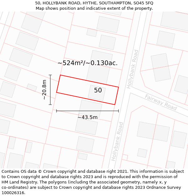 50, HOLLYBANK ROAD, HYTHE, SOUTHAMPTON, SO45 5FQ: Plot and title map