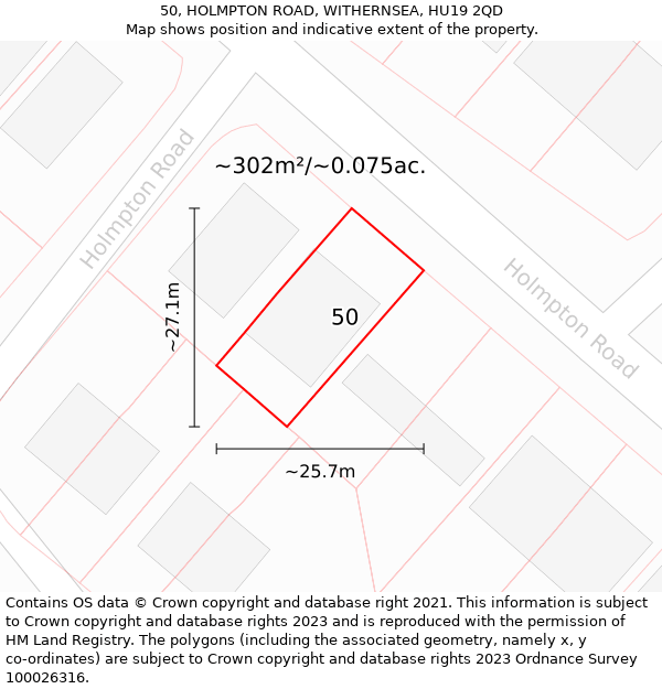 50, HOLMPTON ROAD, WITHERNSEA, HU19 2QD: Plot and title map