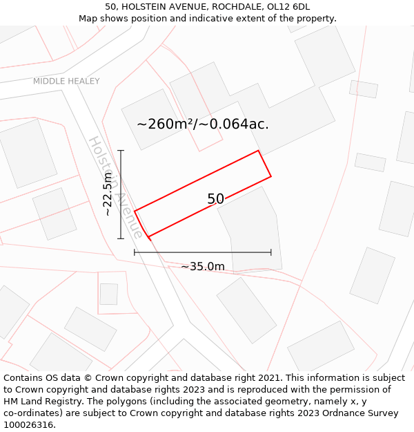 50, HOLSTEIN AVENUE, ROCHDALE, OL12 6DL: Plot and title map