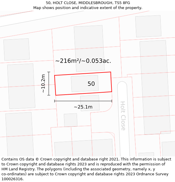 50, HOLT CLOSE, MIDDLESBROUGH, TS5 8FG: Plot and title map