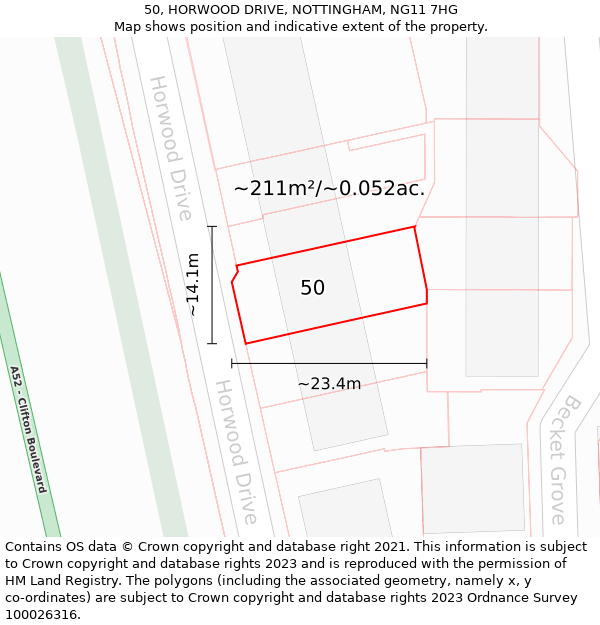 50, HORWOOD DRIVE, NOTTINGHAM, NG11 7HG: Plot and title map