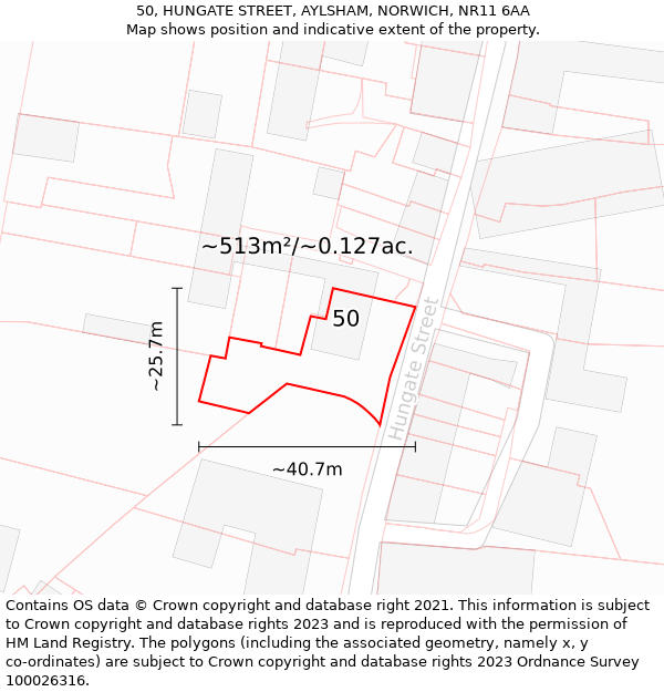 50, HUNGATE STREET, AYLSHAM, NORWICH, NR11 6AA: Plot and title map