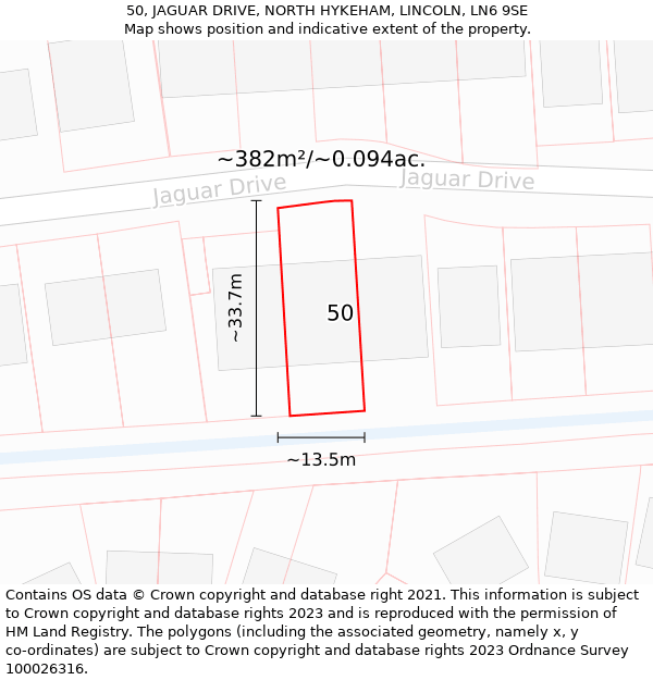 50, JAGUAR DRIVE, NORTH HYKEHAM, LINCOLN, LN6 9SE: Plot and title map