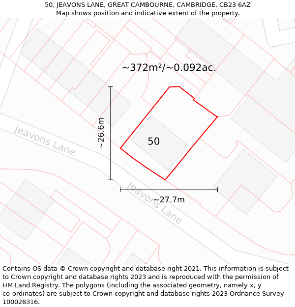 50, JEAVONS LANE, GREAT CAMBOURNE, CAMBRIDGE, CB23 6AZ: Plot and title map