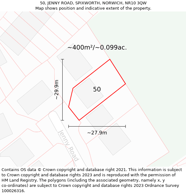 50, JENNY ROAD, SPIXWORTH, NORWICH, NR10 3QW: Plot and title map