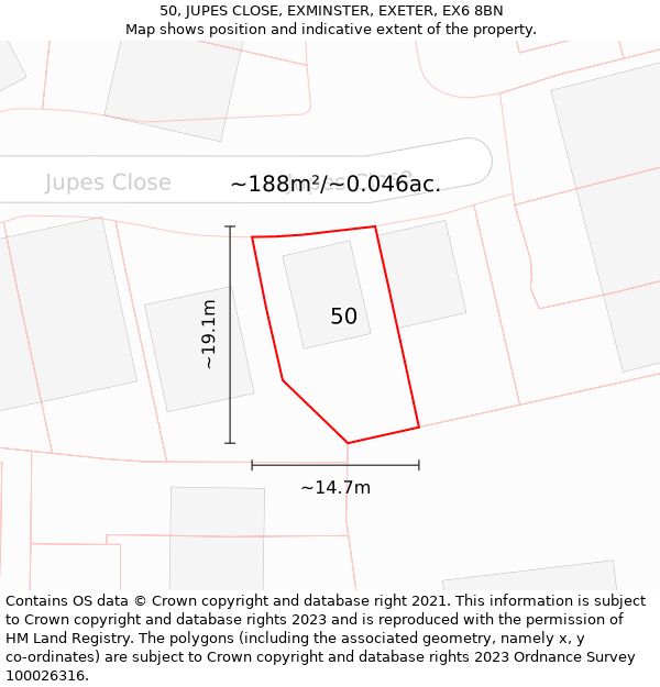 50, JUPES CLOSE, EXMINSTER, EXETER, EX6 8BN: Plot and title map