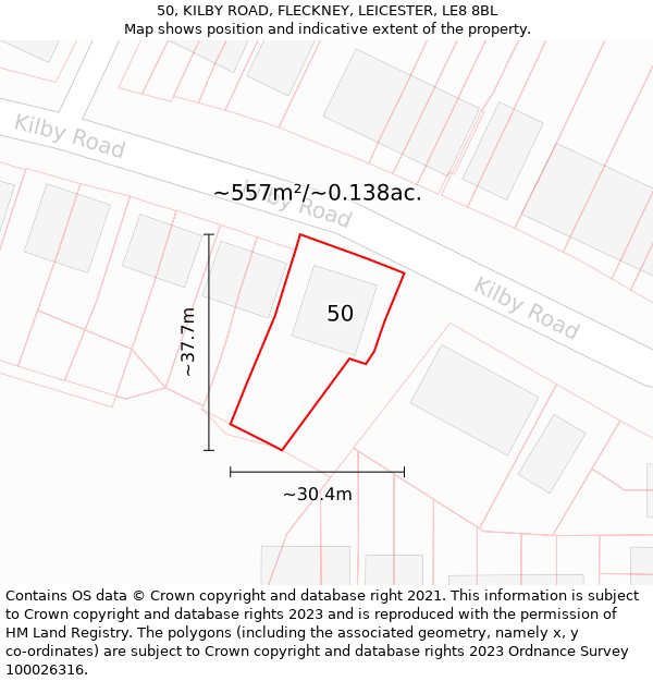 50, KILBY ROAD, FLECKNEY, LEICESTER, LE8 8BL: Plot and title map