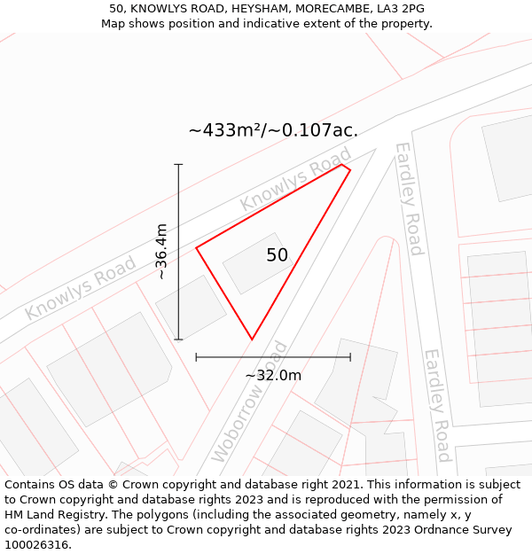 50, KNOWLYS ROAD, HEYSHAM, MORECAMBE, LA3 2PG: Plot and title map