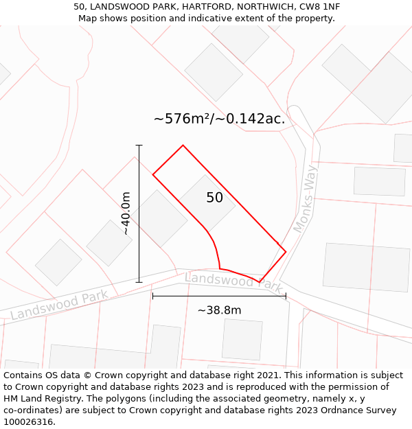 50, LANDSWOOD PARK, HARTFORD, NORTHWICH, CW8 1NF: Plot and title map