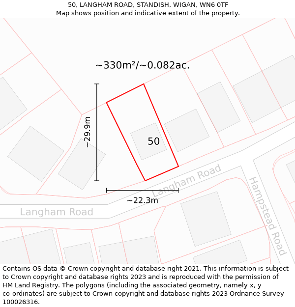 50, LANGHAM ROAD, STANDISH, WIGAN, WN6 0TF: Plot and title map