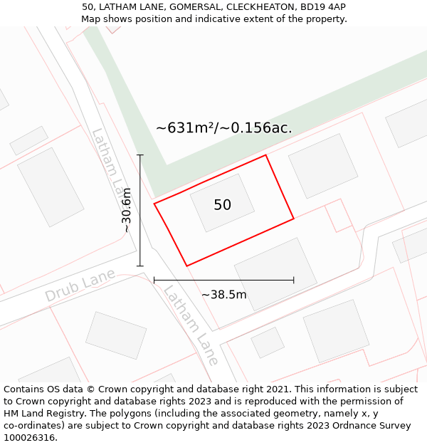 50, LATHAM LANE, GOMERSAL, CLECKHEATON, BD19 4AP: Plot and title map