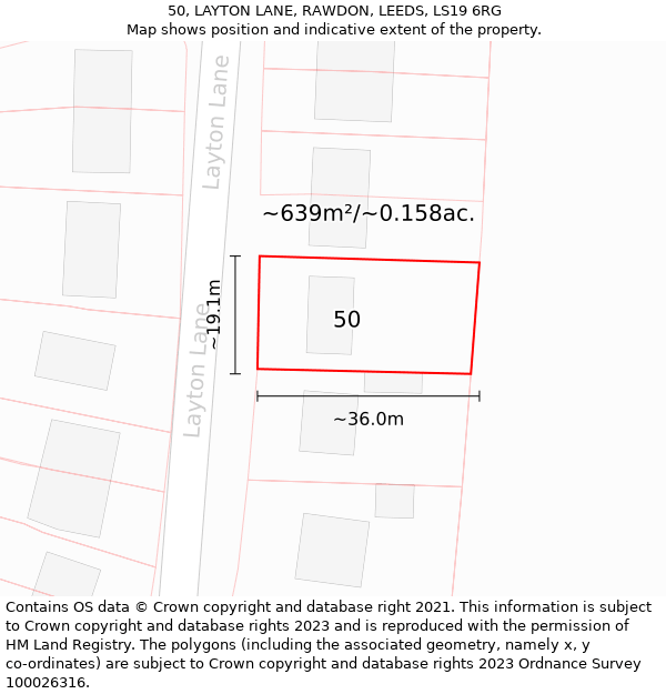 50, LAYTON LANE, RAWDON, LEEDS, LS19 6RG: Plot and title map