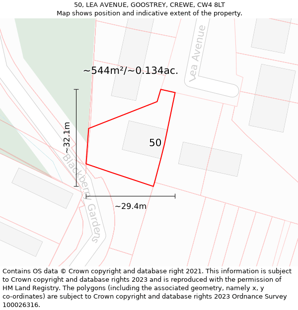 50, LEA AVENUE, GOOSTREY, CREWE, CW4 8LT: Plot and title map