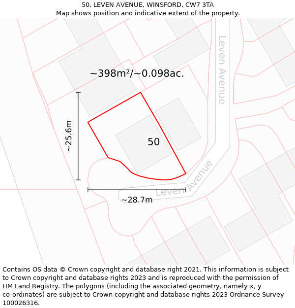 50, LEVEN AVENUE, WINSFORD, CW7 3TA: Plot and title map