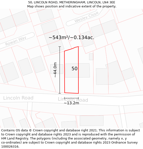 50, LINCOLN ROAD, METHERINGHAM, LINCOLN, LN4 3EE: Plot and title map