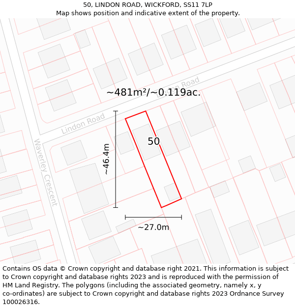 50, LINDON ROAD, WICKFORD, SS11 7LP: Plot and title map
