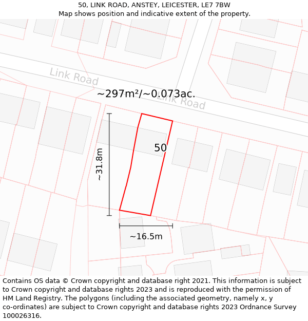 50, LINK ROAD, ANSTEY, LEICESTER, LE7 7BW: Plot and title map