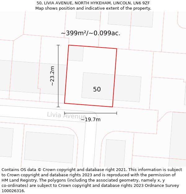 50, LIVIA AVENUE, NORTH HYKEHAM, LINCOLN, LN6 9ZF: Plot and title map