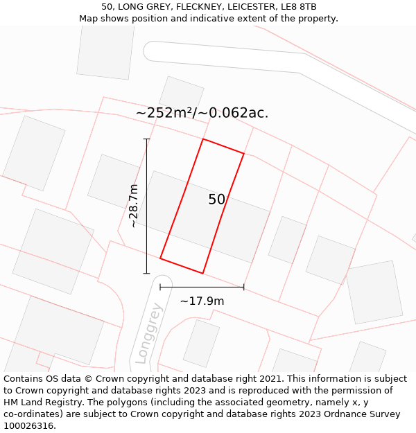 50, LONG GREY, FLECKNEY, LEICESTER, LE8 8TB: Plot and title map