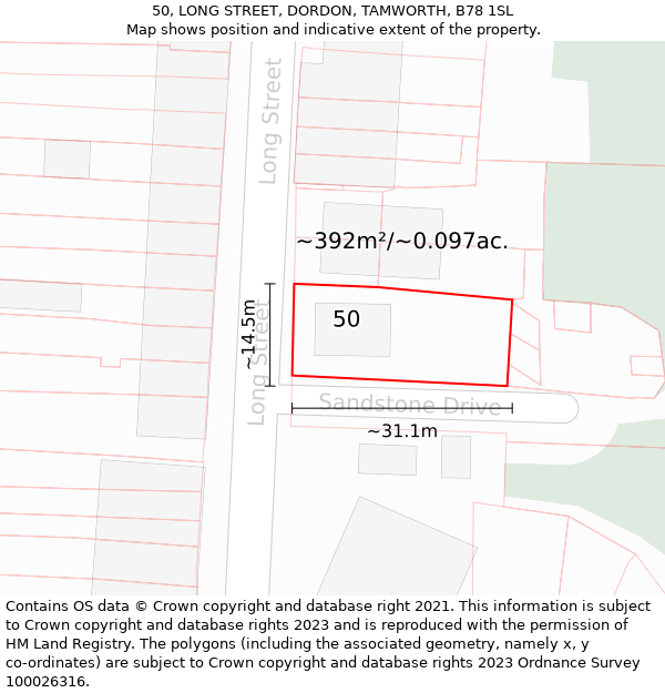 50, LONG STREET, DORDON, TAMWORTH, B78 1SL: Plot and title map