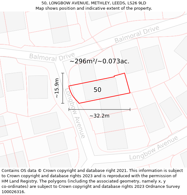 50, LONGBOW AVENUE, METHLEY, LEEDS, LS26 9LD: Plot and title map