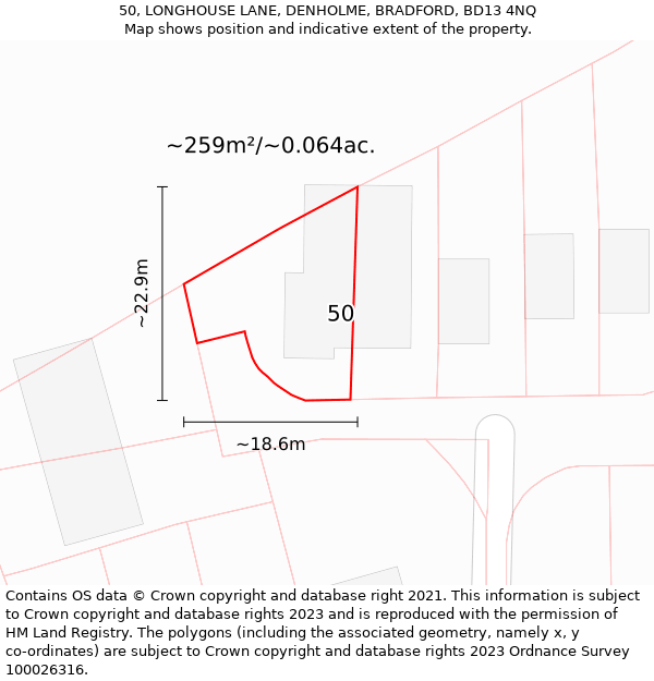 50, LONGHOUSE LANE, DENHOLME, BRADFORD, BD13 4NQ: Plot and title map