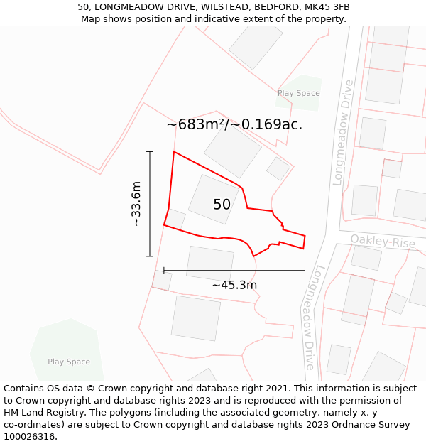 50, LONGMEADOW DRIVE, WILSTEAD, BEDFORD, MK45 3FB: Plot and title map