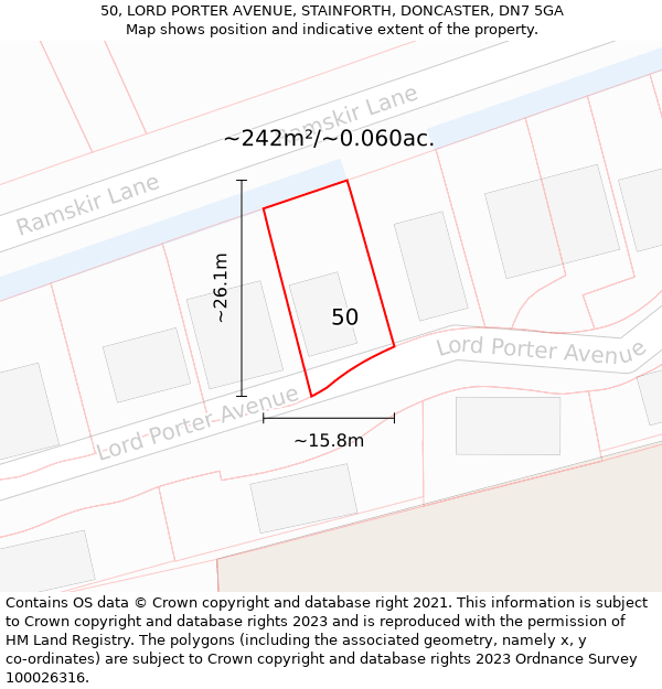 50, LORD PORTER AVENUE, STAINFORTH, DONCASTER, DN7 5GA: Plot and title map