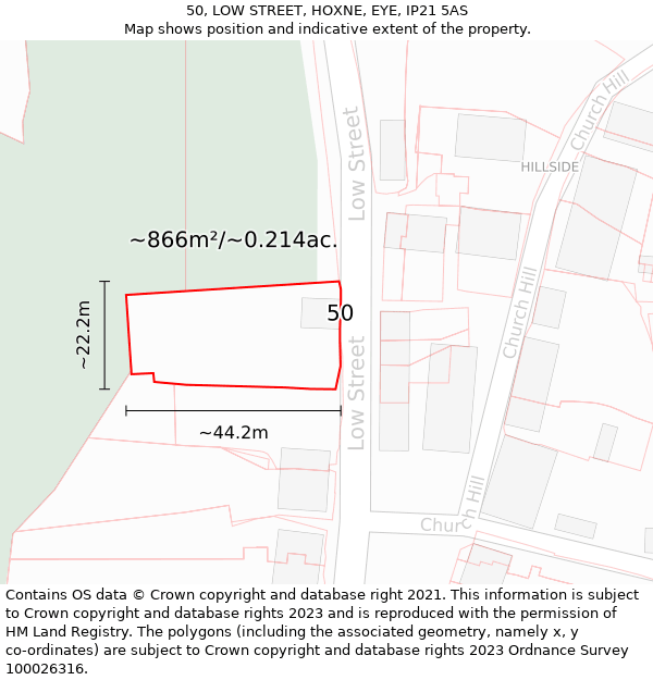 50, LOW STREET, HOXNE, EYE, IP21 5AS: Plot and title map