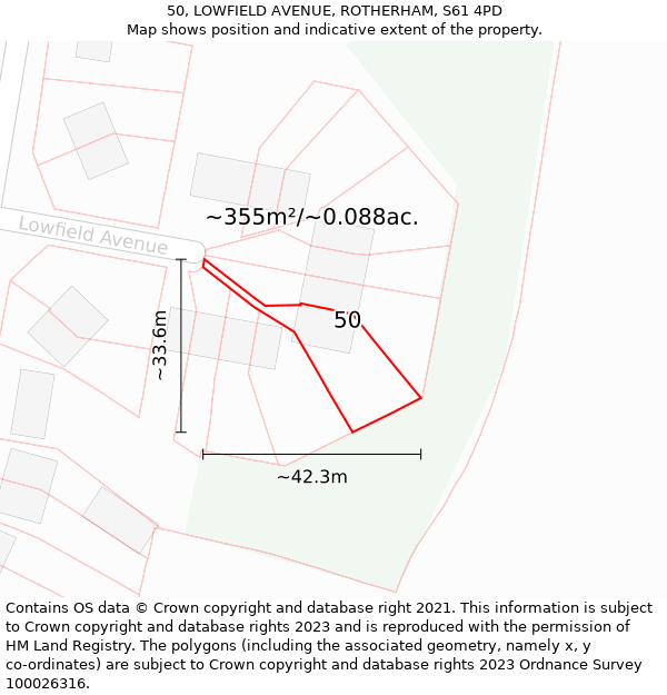 50, LOWFIELD AVENUE, ROTHERHAM, S61 4PD: Plot and title map