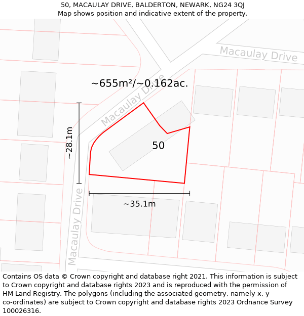 50, MACAULAY DRIVE, BALDERTON, NEWARK, NG24 3QJ: Plot and title map