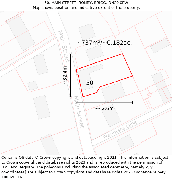 50, MAIN STREET, BONBY, BRIGG, DN20 0PW: Plot and title map