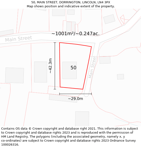 50, MAIN STREET, DORRINGTON, LINCOLN, LN4 3PX: Plot and title map